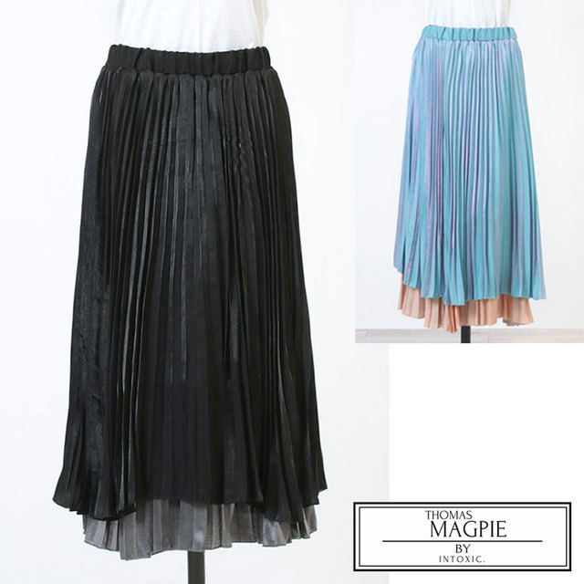【即納】 THOMAS MAGPIE トーマスマグパイ bicolor pleated skirt バイカラープリーツスカート (2214615)  ブラック