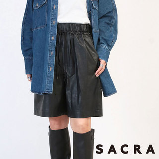 SACRA サクラ ショートパンツ シンセティックレザー 合皮 ブラック 黒 ワイドシルエット サムネイル