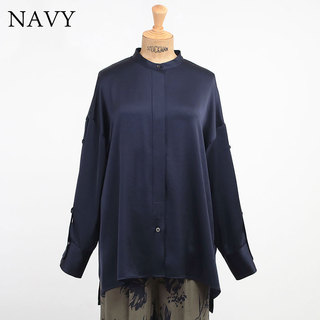 SACRA サクラ シャツ TRIACE SATIN SHIRT 123517071 NAVY(ネイビー