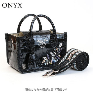 ADMJ マイクロミニトート グレージングポロサス / クリスタル ヘリ巻き仕様 エーディーエムジェイ 24SA01029A ONYX|ADMJ エーディエムジェイ クロコダイル グレージング マイクロミニトート ストラップ付き 豪華 スワロフスキー キラキラ お洒落 ラグジュアリー ONYX