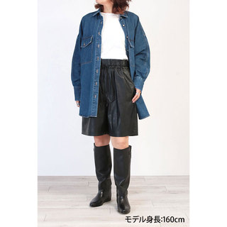 【NEW】 SACRA サクラ ショートパンツ SYNTHETIC LEATHER SHORTS 124522111 |SACRA サクラ ショートパンツ シンセティックレザー 合皮 ブラック 黒 ワイドシルエット コーデ