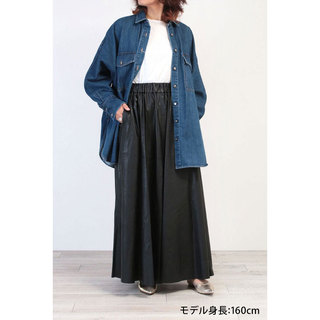 【NEW】 SACRA サクラ マキシスカート SYNTHETIC LEATHER SKIRT 124522122 BLACK　サイズ36|SACRA サクラ ロングスカート マキシ丈 シンセティックレザー 合皮 ブラック 黒 ワイドシルエット コーデ